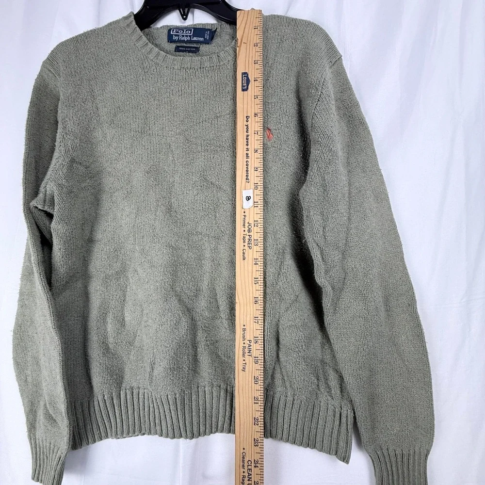 Vintage 90s Polo Ralph Lauren Sweater M Sage Green Cotton Knit Preppy Old Money
